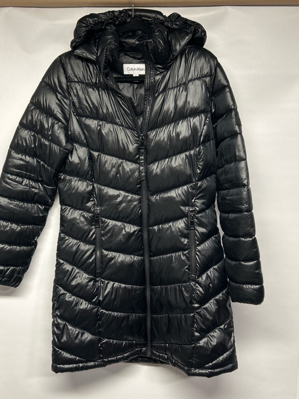 Calvin Klein Women's Black Hooded Quilted Long Puffer Coat